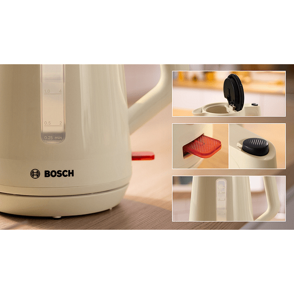 Bosch TWK1M127, MyMoment Plastic Kettle, 2400 W, 1.7 l, Cup indicator, Limescale filter, Triple safety function, Cream
