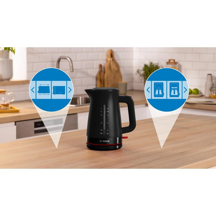 Bosch TWK3M123, MyMoment Plastic Kettle, 2400 W, 1.7 l, Cup indicator, Limescale filter, Triple safety function, Black