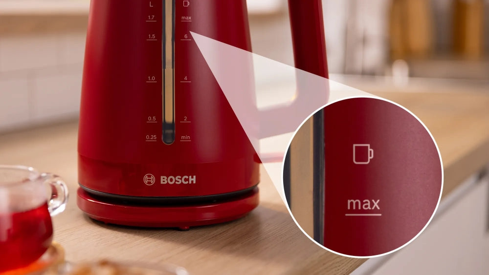 Bosch TWK3M124, MyMoment Plastic Kettle, 2400 W, 1.7 l, Cup indicator, Limescale filter, Triple safety function, Red