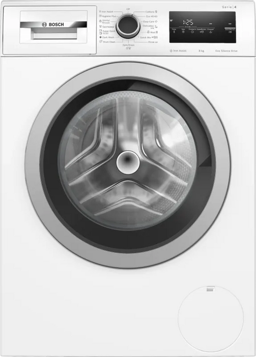 Bosch WAN28164BY SER4 Washing machine 8kg, A, 1400rpm, 51/72dB(A), Iron Assist, waveDrum 65l, 6 options, Sportswear, silver-blackgrey door