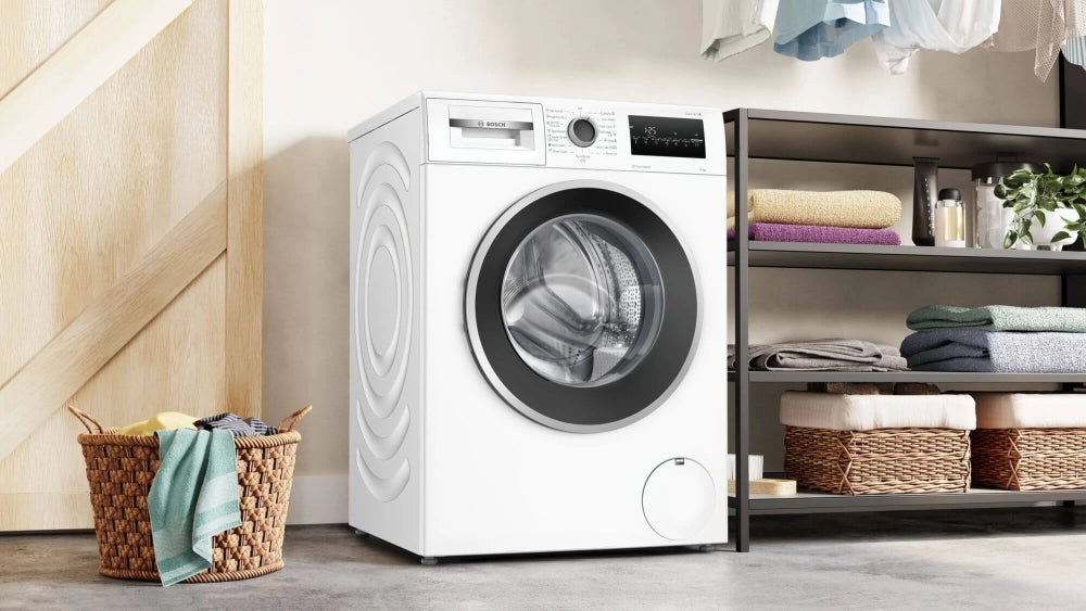Bosch WAN2826NBY, SER4, Washing machine 9kg, A, 1400rpm, 51/72dB(A), Iron Assist, waveDrum 65l, 7 options, Rinse Plus, silver-blackgrey door