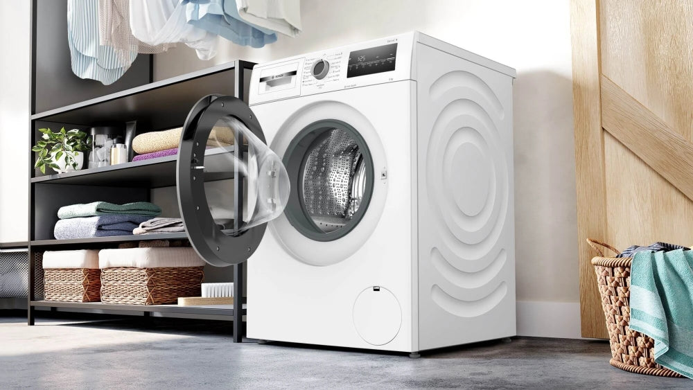 Bosch WAN2826NBY, SER4, Washing machine 9kg, A, 1400rpm, 51/72dB(A), Iron Assist, waveDrum 65l, 7 options, Rinse Plus, silver-blackgrey door