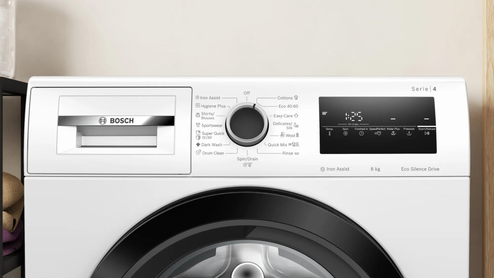 Bosch WAN28270BY SER4 Washing machine 8kg, A, 1400rpm, 51/72dB(A), Iron Assist, waveDrum 65l, 7 options, Hygiene Plus, \black-blackgrey grey door