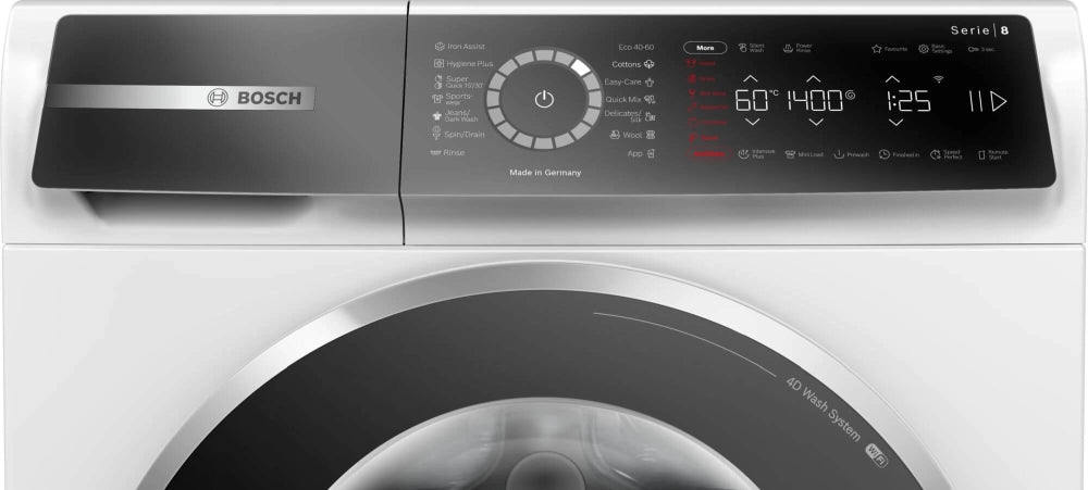 Bosch WGB24400BY, SER8, Washing machine 9kg, A-20%, 1400rpm, 48/69dB(A), 4D Wash, AquaStop, HC, Iron Assist, AntiStain Plus, chrome-blackgrey door