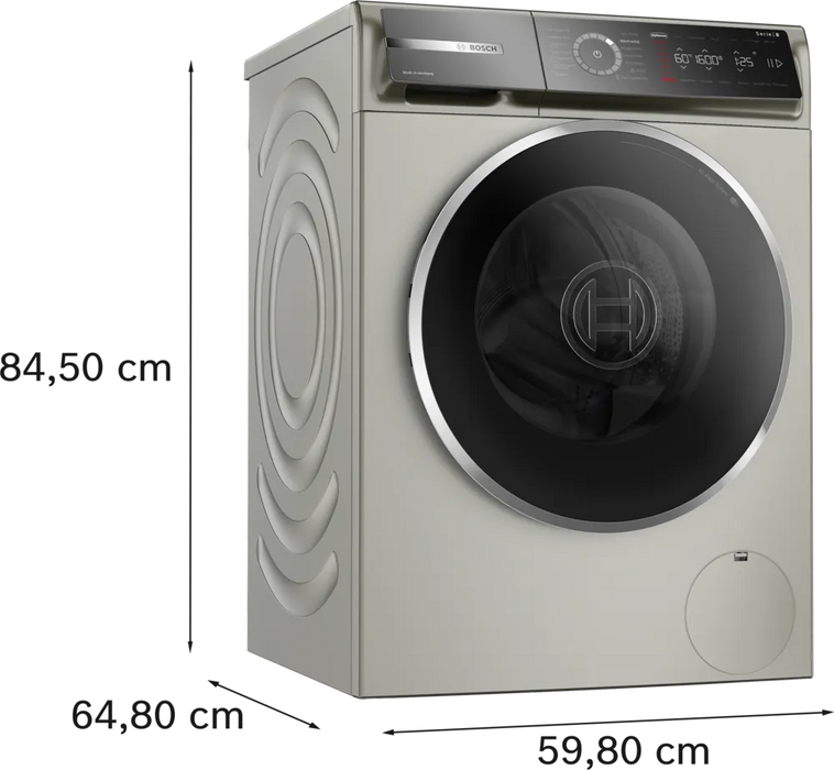 Washing machine BOSCH WGB2560X1, 10 kg, 1600 rpm. Silver stainless steel