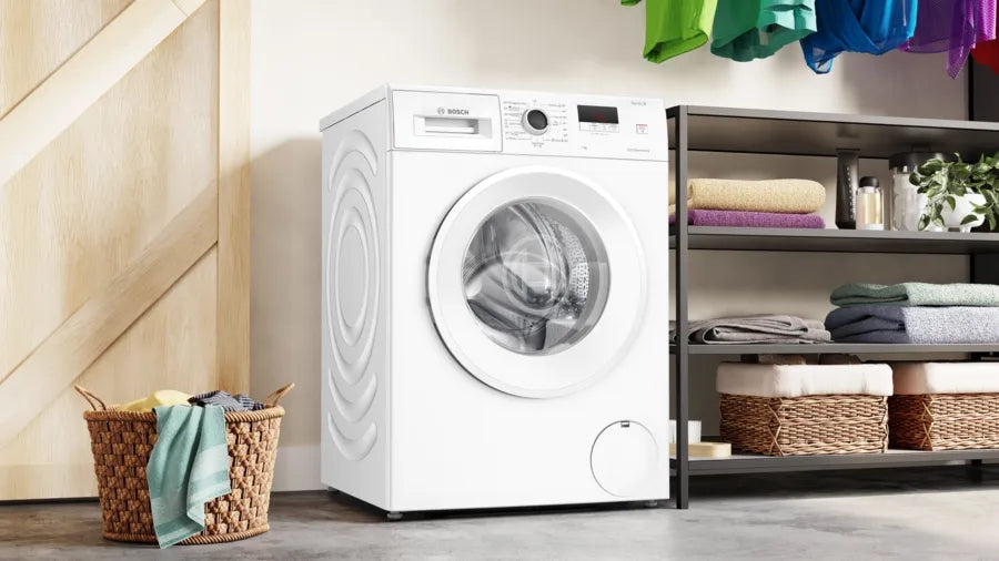 Bosch WGE02200BY, SER2, Washing machine 7kg, A, 1200rpm, 51/71dB(A), waveDrum 65l, 4 options, SpeedPerfect, Hygiene+, Jeans/dark wash, white door
