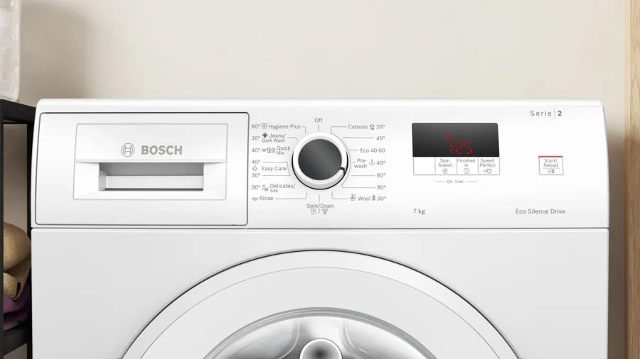 Bosch WGE02200BY, SER2, Washing machine 7kg, A, 1200rpm, 51/71dB(A), waveDrum 65l, 4 options, SpeedPerfect, Hygiene+, Jeans/dark wash, white door