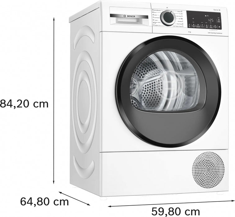 BOSCH WQG14501BY Dryer, 9 kg, Heat Pump, Auto Dry, SelfCleaning Condenser