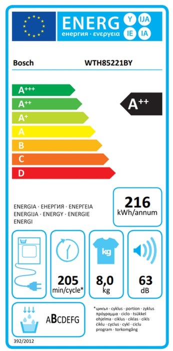 BOSCH WTH85221BY dryer, 8 kg, Heat pump