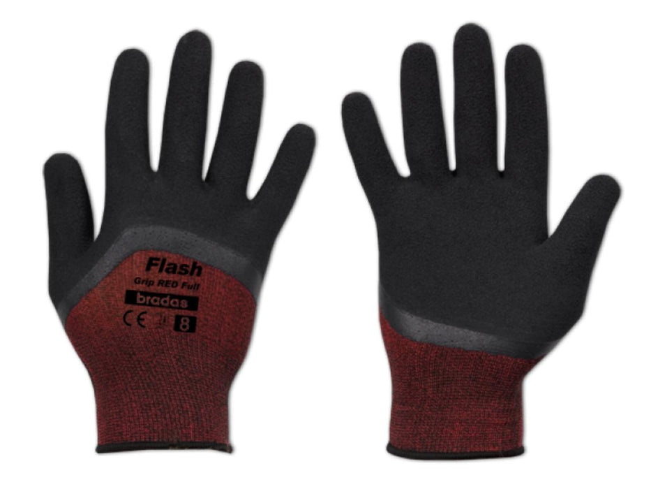 GLOVES FLASH GRIP RED FULL LATEX 10
