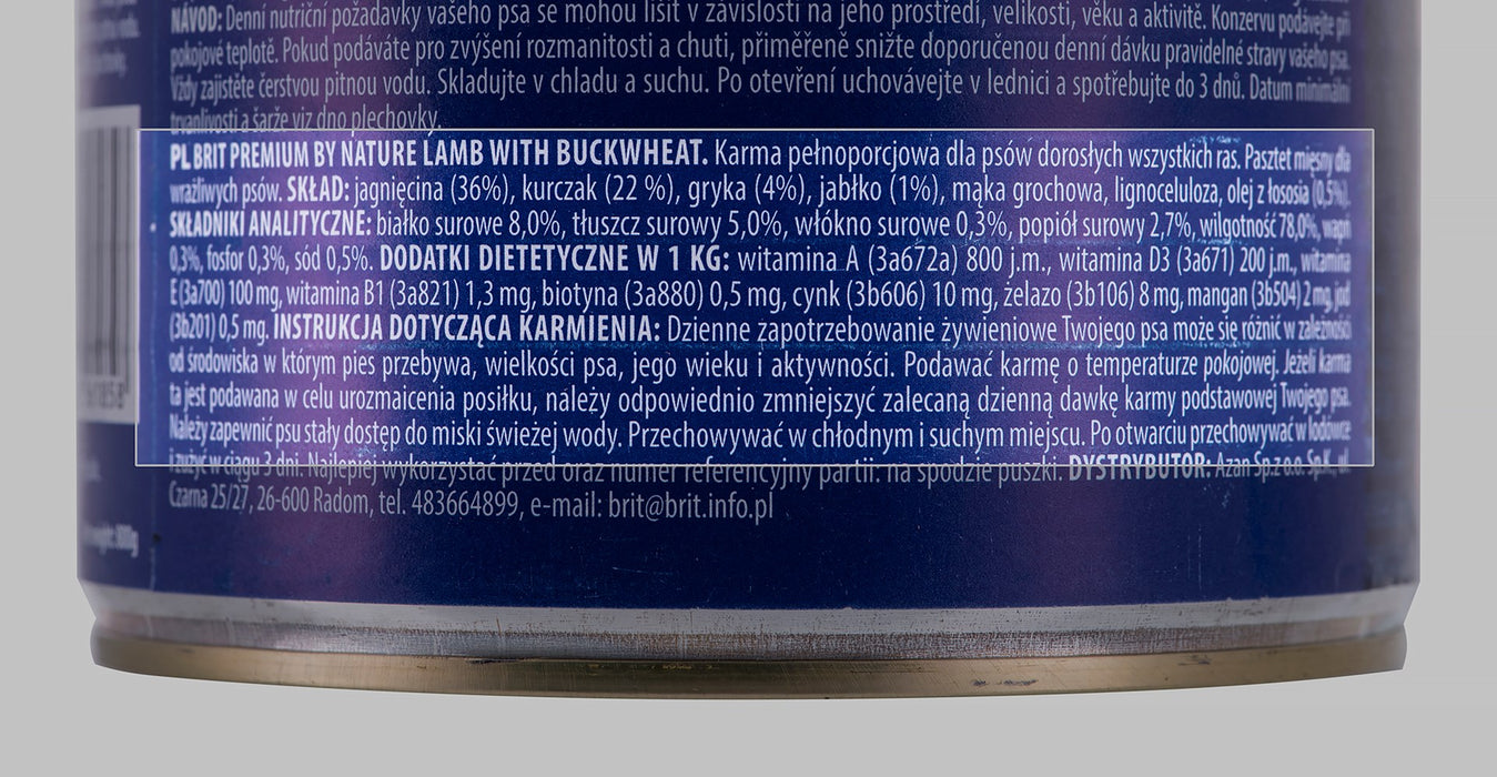 BRIT Premium by Nature Lamb with Buckwheat - Wet dog food - 800 g