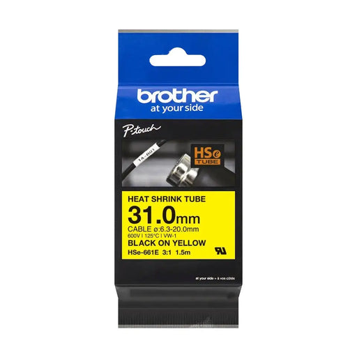 BROTHER HSe-661E Heat Shrink Tube Black on Yellow 31.0mm - Ленти и Етикети<<<Консумативи - Принтер за етикети<<<Печат