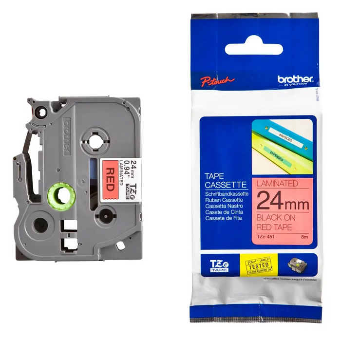 Brother TZe-451 Tape Black on Red Laminated 24mm 8 m - Eco - Консумативи за етикетни принтери<<<BROTHER