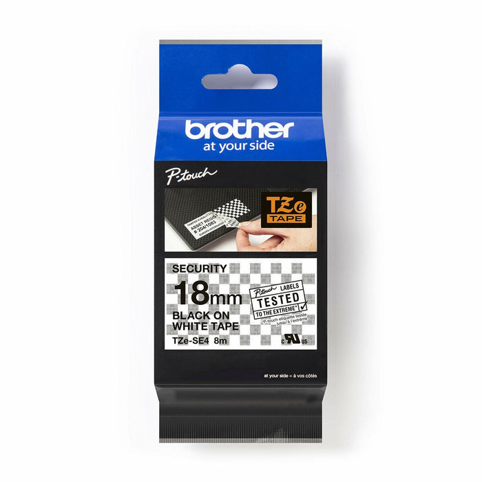 Brother TZe-SE4 Tape Black on White Security Tape 18mm - Eco - Консумативи за етикетни принтери<<<BROTHER