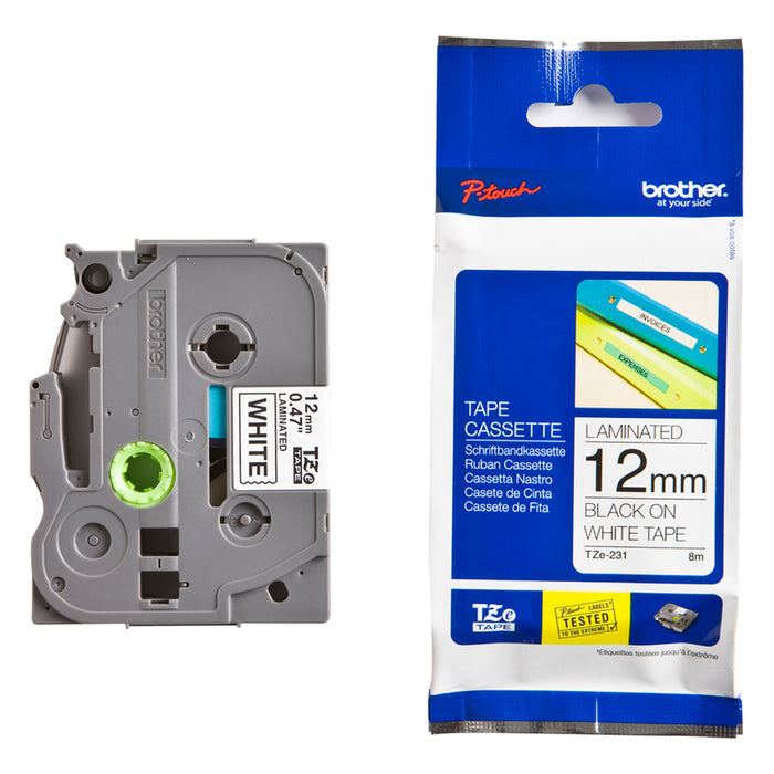 LAMINATED TAPE 12MM WHITE 8M BROTHER TZE-231