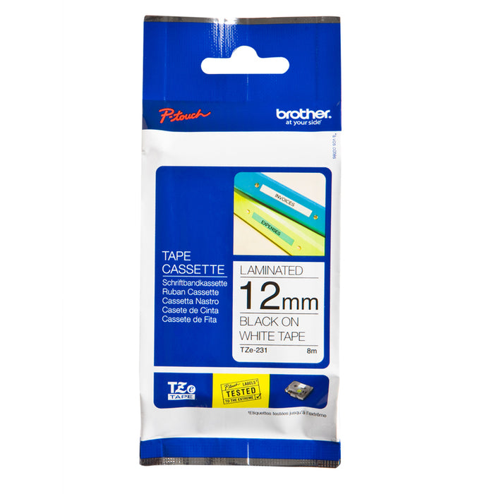LAMINATED TAPE 12MM WHITE 8M BROTHER TZE-231