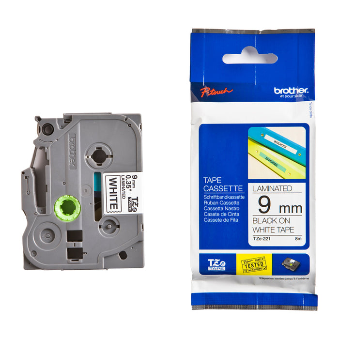 LAMINATED TAPE 9MM WHITE 8M BROTHER TZE-221