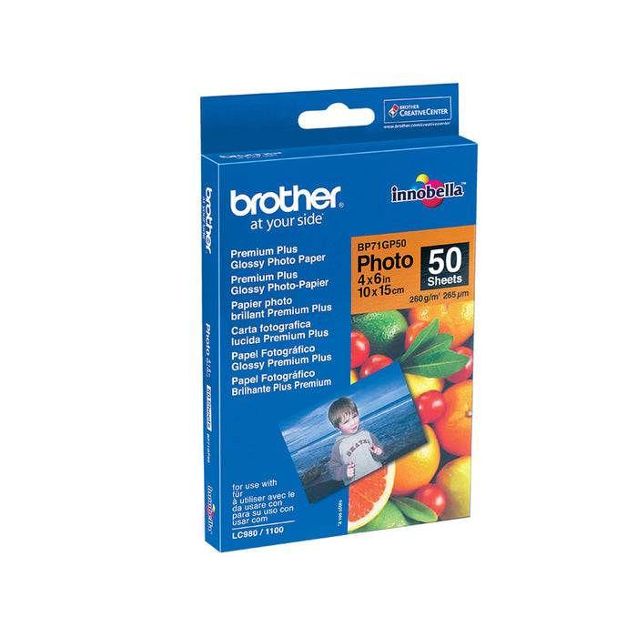 Brother BP71GP50 Premium Plus Glossy Photo Paper, A6 (4x6"), 50 Sheets