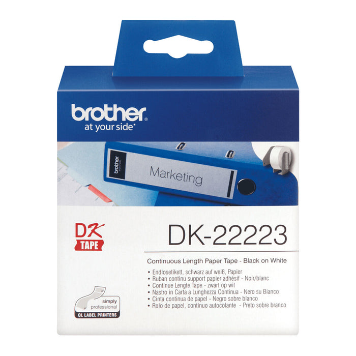 Brother DK-22223 White Continuous Length Paper Tape 50mm x 30.48m, Black on White