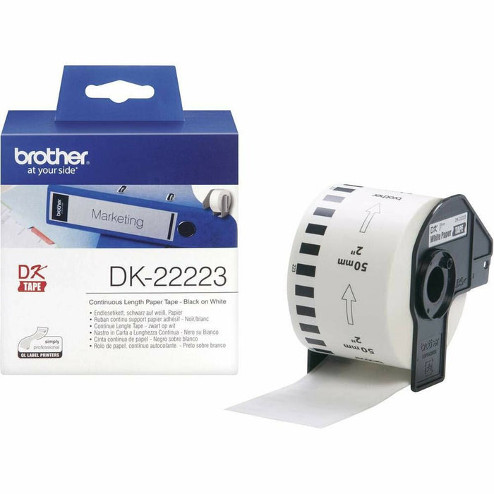 Brother DK-22223 White Continuous Length Paper Tape 50mm x 30.48m, Black on White