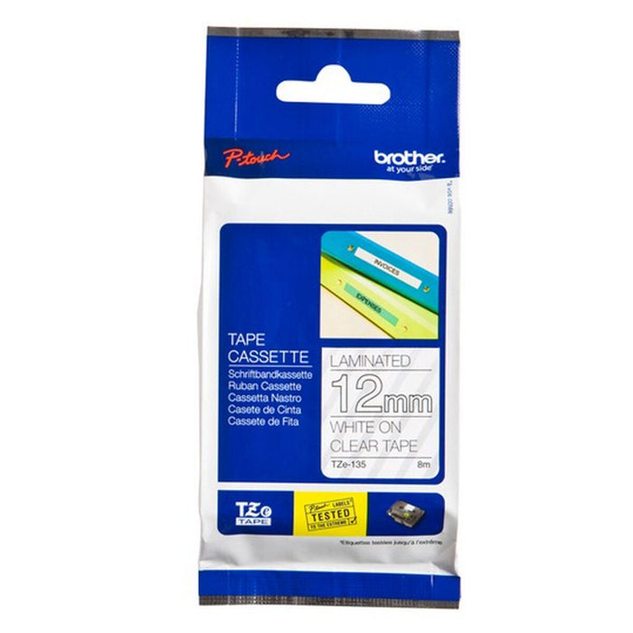 Brother TZe-135 Tape White on Clear, Laminated, 12mm, 8m - Eco
