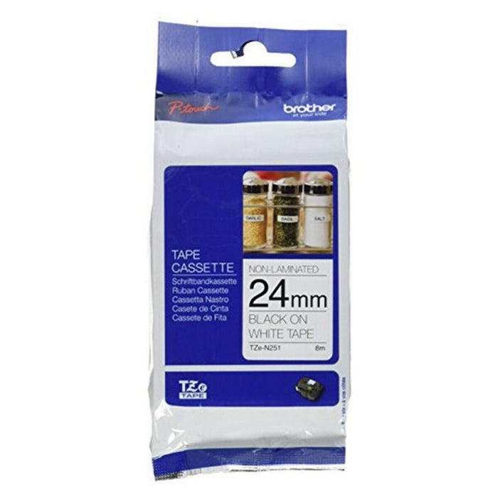 Brother TZe-N251 Tape Black on White, Non Laminated, 24mm, 8 m