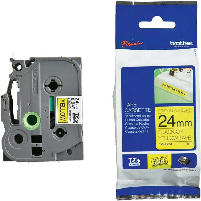 Brother TZe-S651 Tape Black on Yellow, Strong Adhesive, 24mm, 8 m - Eco