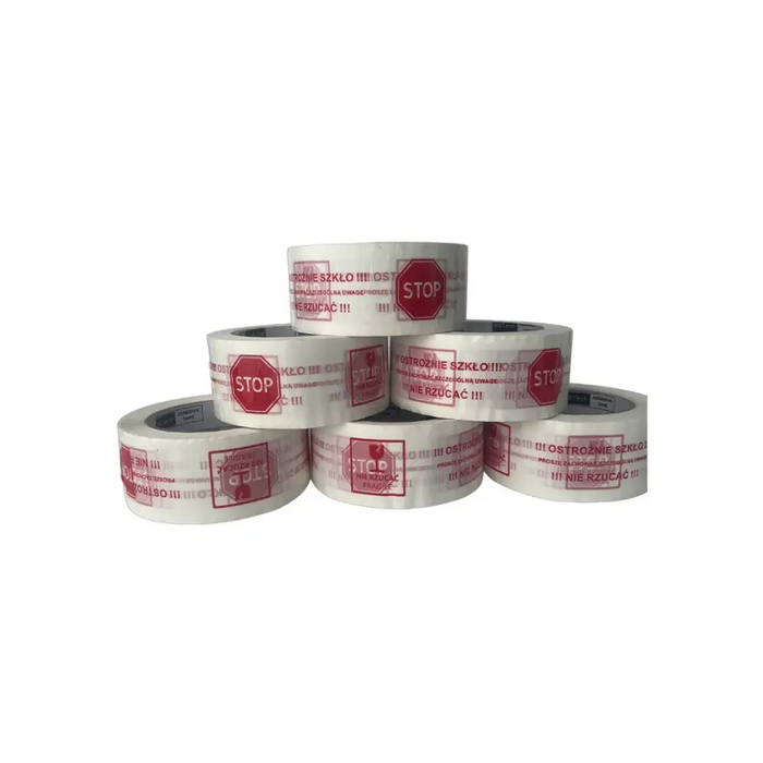 BSTech adhesive tape with print 48x100m ’Careful glass’ 6 pcs - Wrapping tapesARP-TAS<<<Wrapping suppliesARP<<<ActionPL