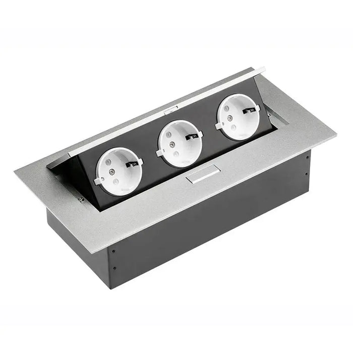 BUILT-IN SPLITTER 3 SOCKETS WITHOUT CABLE ALUMINUM GTV - Разклонители и адаптери<<<Електроматериали<<<Строителни