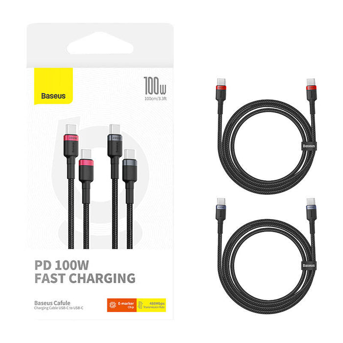 Cable Baseus Cafule USB-C to USB-C 100W,2m 2psc (Red Black Grey Black) - USB-C to USB-C<<<USB cables<<<GSM