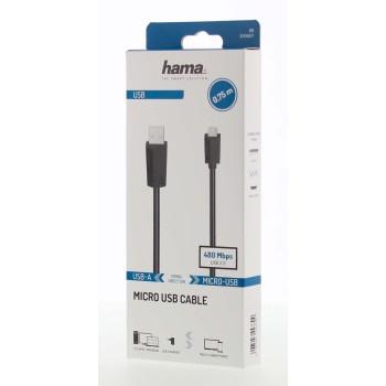Cable HAMA USB 2.0- micro USB Gold-plated connectors 0.75 m. 480 Mbit / sec Black - Кабели за мобилни