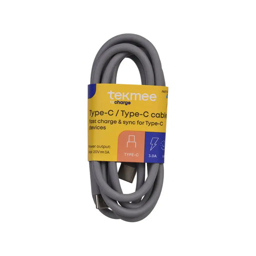 CABLE USB-C/USB-C 1M GRAY TEKMEE 3A - Зарядни устройства<<<Батерии и фенери<<<Осветление<<<Praktiker