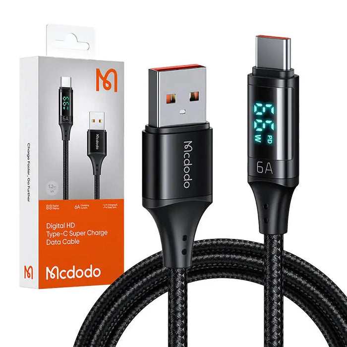 Cable USB to USB-C Mcdodo CA-1080 with display 66W 6A 1.2m (black) - USB to USB-C<<<USB cables<<<GSM