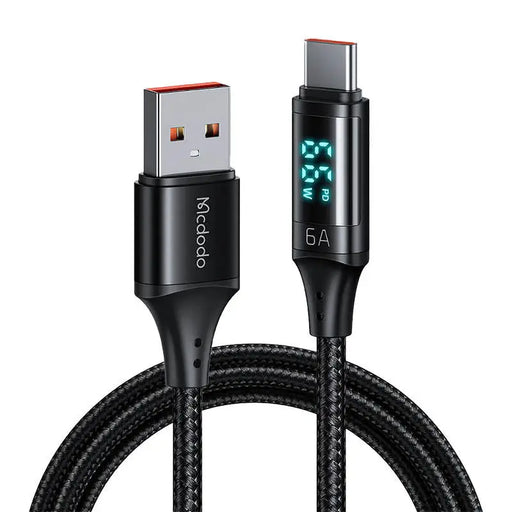 Cable USB to USB-C Mcdodo CA-1080 with display 66W 6A 1.2m (black) - USB to USB-C<<<USB cables<<<GSM