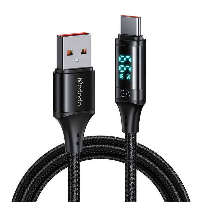 Cable USB to USB-C Mcdodo CA-1080 with display 66W 6A 1.2m (black) - USB to USB-C<<<USB cables<<<GSM