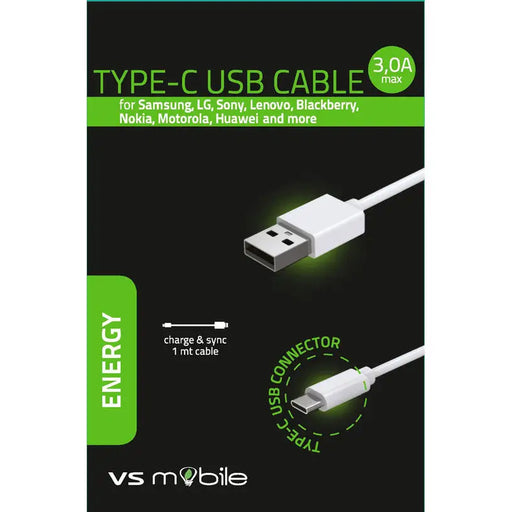 CABLE USB TYPE C 1M WHITE VSMOBILE - Зарядни устройства<<<Батерии и фенери<<<Осветление<<<Praktiker