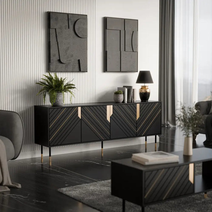 Cama 4D MOUNTAIN chest of drawers 204x40x72 black + gold - Chests of drawers made of furniture