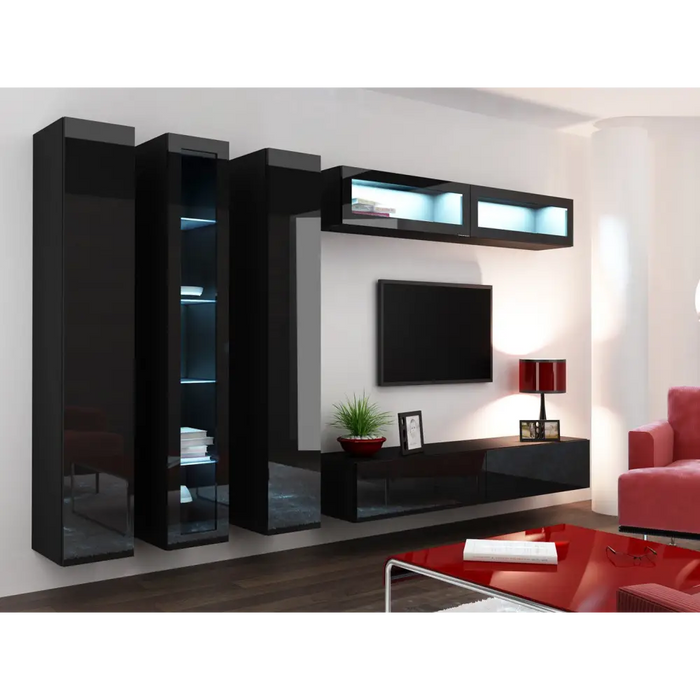 Cama Cabinet VIGO ’90’’ glass 90/35/32 black/black gloss - Buffets and display cabinets on a wooden