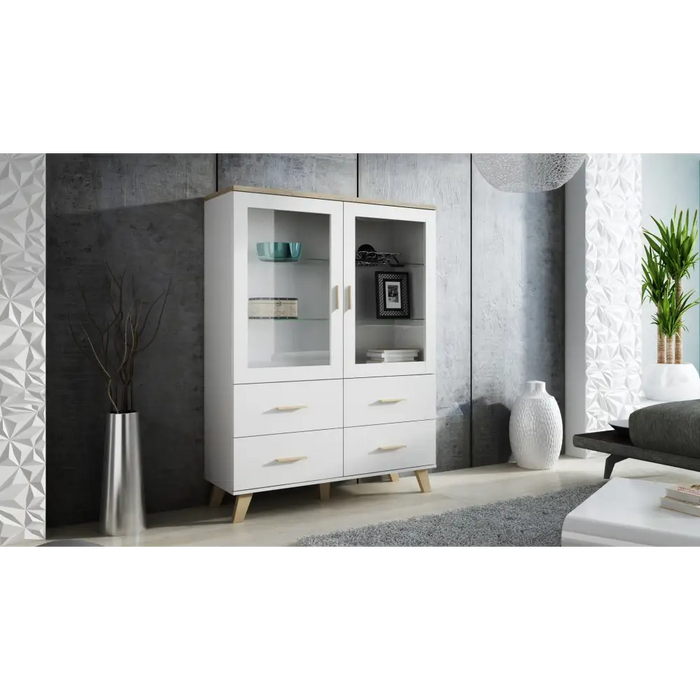 Cama display cabinet LOTTA 2D4D white + sonoma oak - Buffets and display cabinets on a wooden baseBIW-PDR<<<Buffets