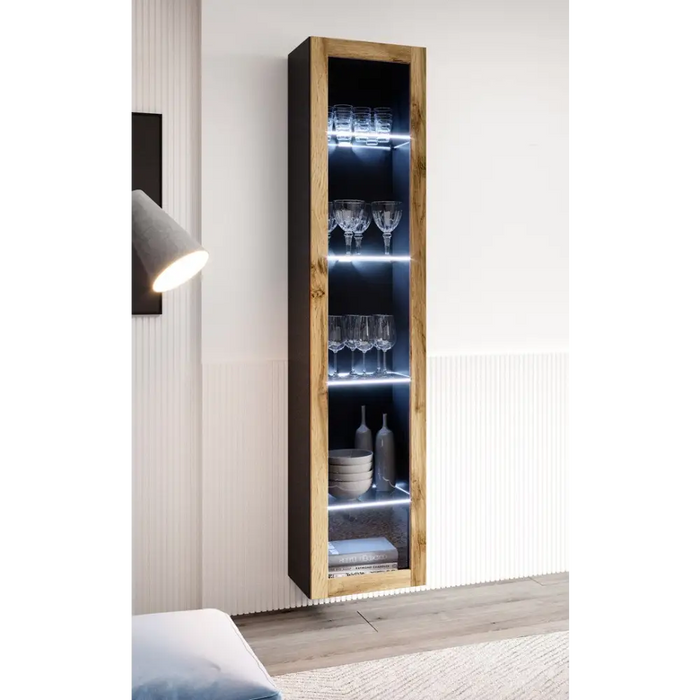 Cama glass-case VIGO ’180’ 180/40/30 black/wotan oak - Buffets and display cabinets on a wooden baseBIW-PDR<<<Buffets