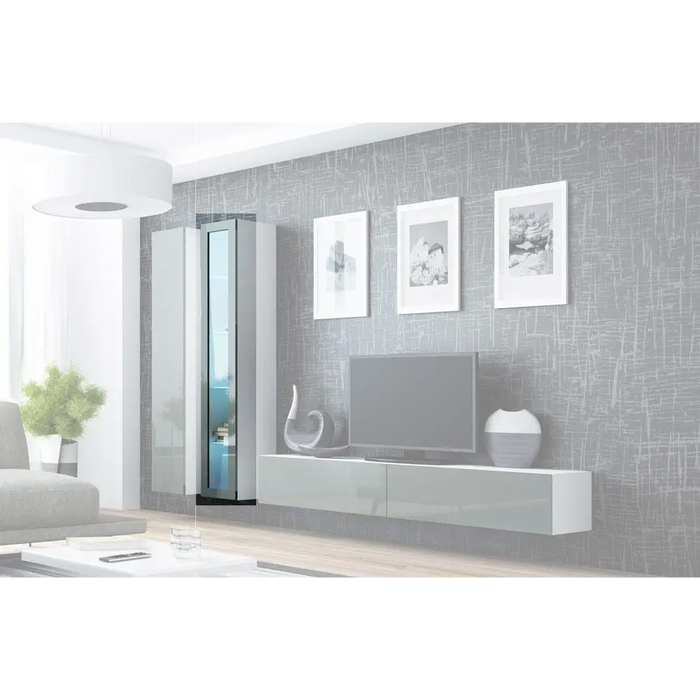 Cama Glass-case VIGO ’180’ 180/40/30 white/grey gloss - Buffets and display cabinets on a wooden baseBIW-PDR<<<Buffets