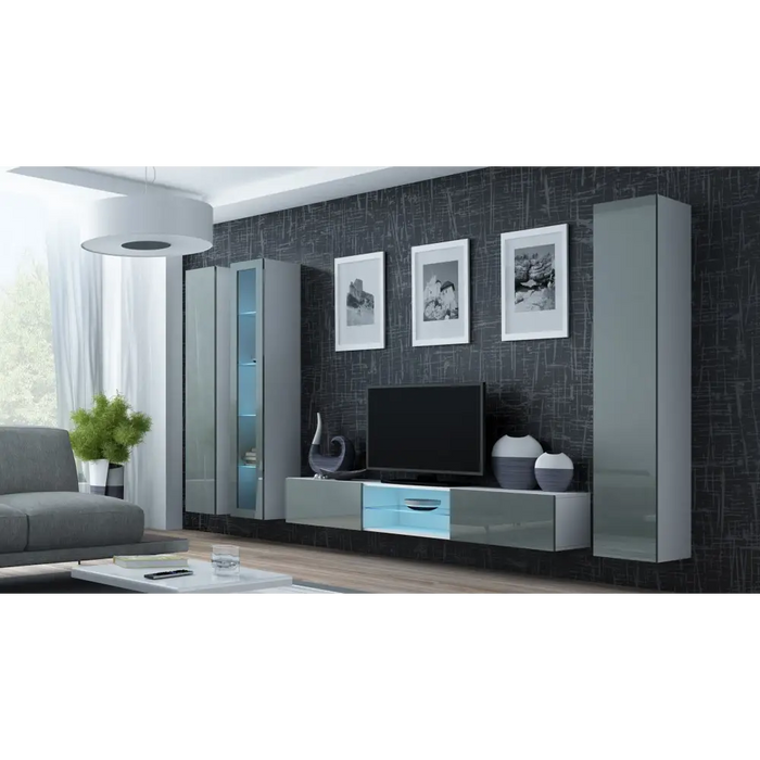 Cama Glass-case VIGO ’180’ 180/40/30 white/grey gloss - Buffets and display cabinets on a wooden baseBIW-PDR<<<Buffets