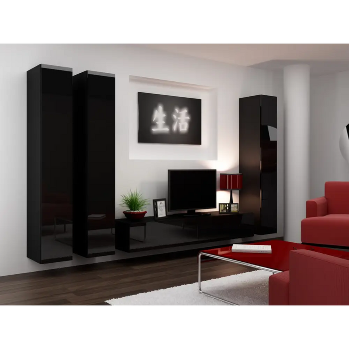 Cama Living room cabinet set VIGO 1 black/black gloss - Modern wall unitsMES-NOW<<<Wall UnitsMES<<<ActionPL