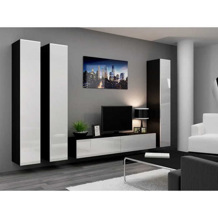 Cama Living room cabinet set VIGO 1 black/white gloss - Modern wall unitsMES-NOW<<<Wall UnitsMES<<<ActionPL