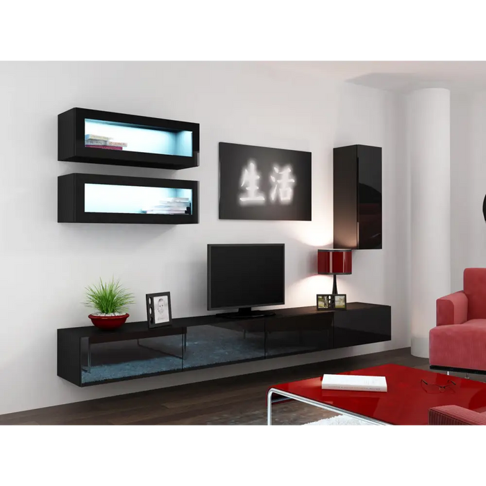 Cama Living room cabinet set VIGO 11 black/black gloss - Modern wall unitsMES-NOW<<<Wall UnitsMES<<<ActionPL