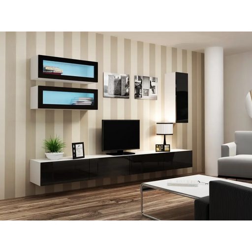 Cama Living room cabinet set VIGO 11 white/black gloss - Modern wall unitsMES-NOW<<<Wall UnitsMES<<<ActionPL