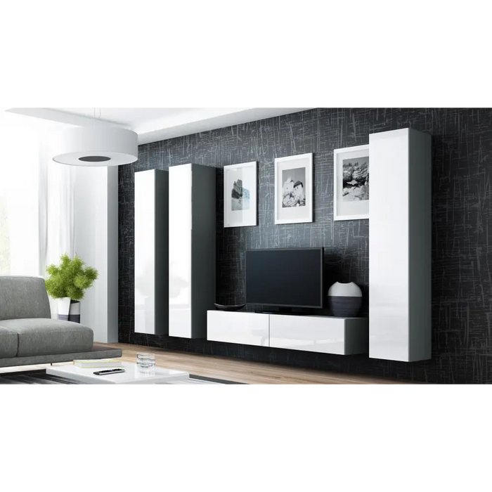 Cama Living room cabinet set VIGO 14 grey/white gloss - Modern wall unitsMES-NOW<<<Wall UnitsMES<<<ActionPL