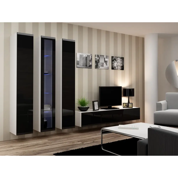 Cama Living room cabinet set VIGO 2 white/black gloss - Modern wall unitsMES-NOW<<<Wall UnitsMES<<<ActionPL