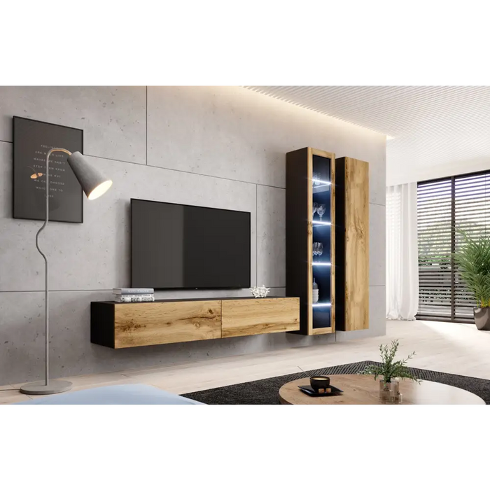 Cama living room cabinet set VIGO 3 black/wotan oak - Modern wall unitsMES-NOW<<<Wall UnitsMES<<<ActionPL