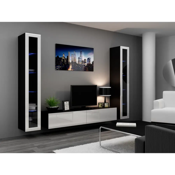 Cama Living room cabinet set VIGO 5 black/white gloss - Modern wall unitsMES-NOW<<<Wall UnitsMES<<<ActionPL